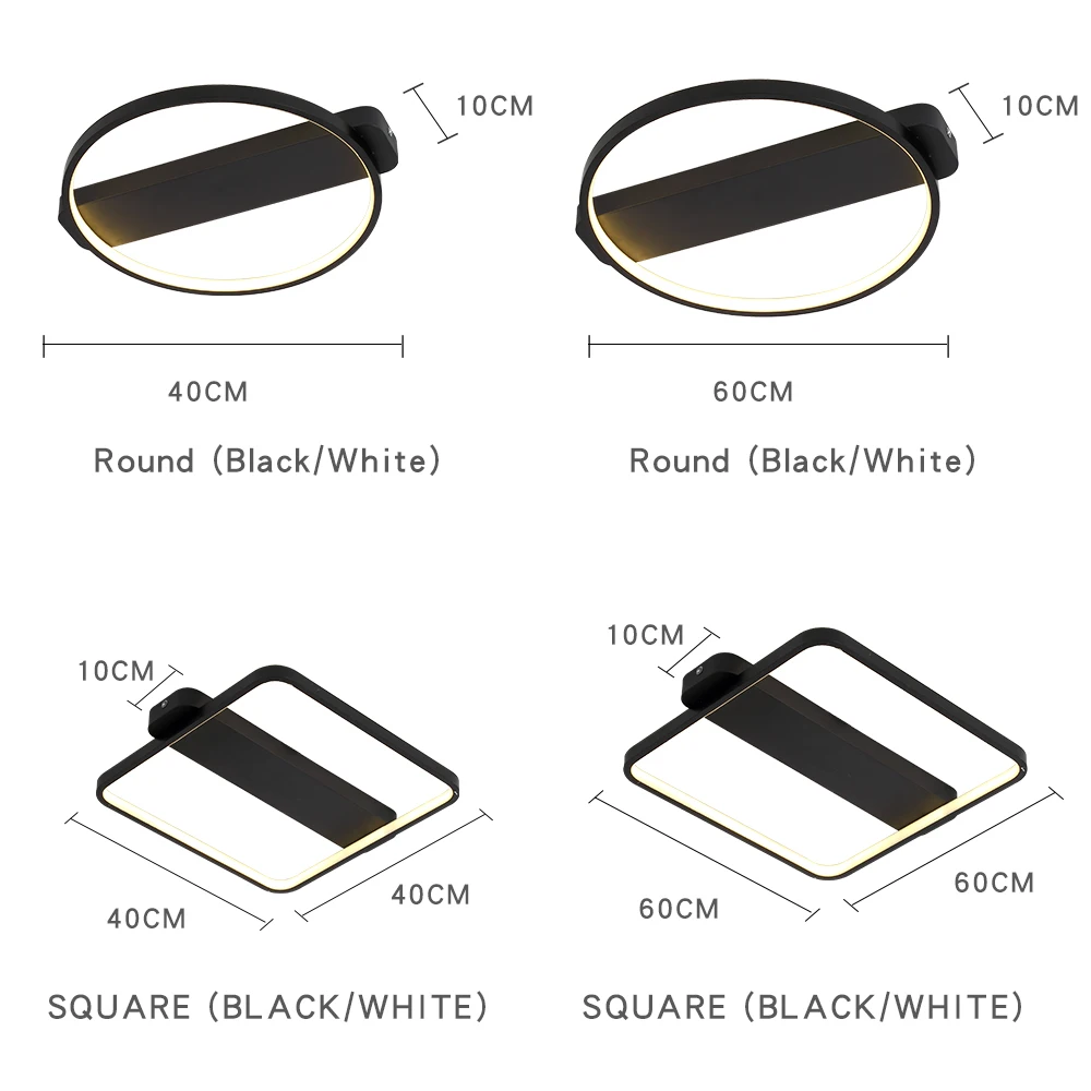 Ceiling Lights Led Lighting Fixture Black Round Square Plafondlamp Lamp Modern Living Room Restaurant Bedroom Kitchen | Освещение