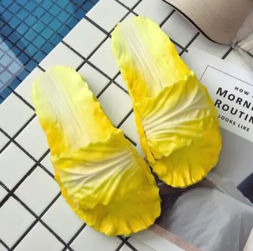 Yellow Женские летние модные тапочки с капустой для родителей и детей; Домашние мягкие домашние Банные Тапочки; детские сандалии; женские шлепанцы - Color: Yellow