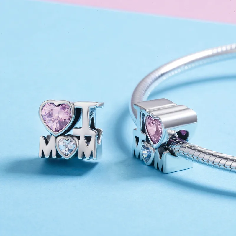 Аутентичное серебро 925 пробы I Love подарок для мамы Шарм Fit Pandora браслет и ожерелье DIY Ювелирные изделия SCC579