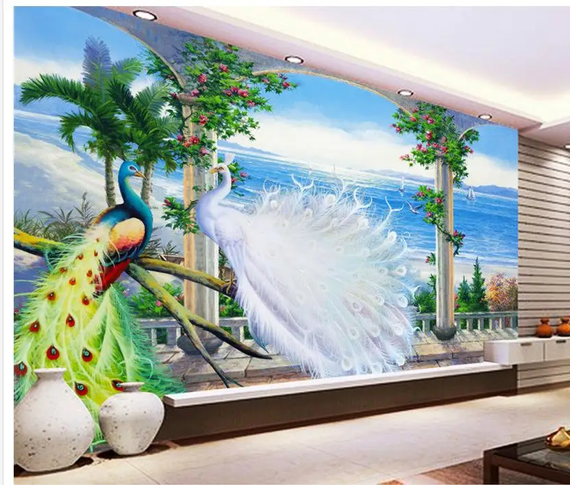 Классические картины обои картина маслом павлин ТВ фон спальня фото настенная