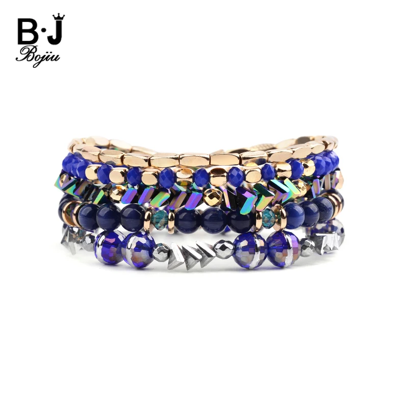 

5 Pcs/Set Bohemia Women's Bracelets Sets Jewelry Geometric Crystal Blue Cat Eye Stone Gold Hematite Statement Bracelets BCSET261