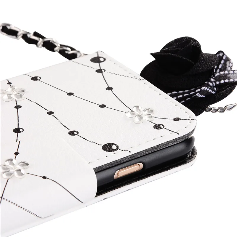 Роскошный кожаный чехол-кошелек с розовым цветком для iPhone 6 6s 7 8 Plus X XR XS Max Flower Chain Bag Coque