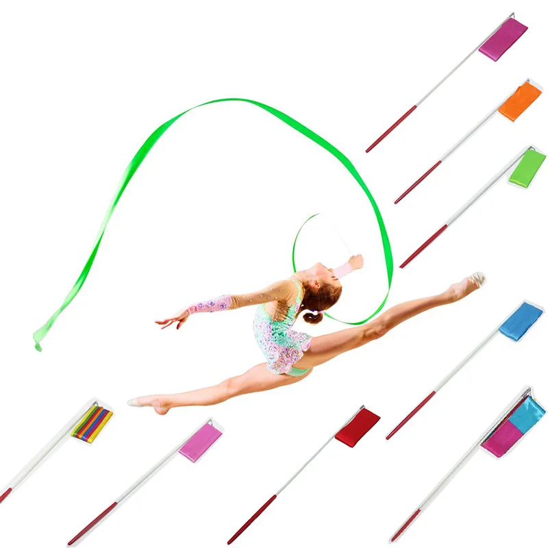 4M Colorful Gym Ribbons Dance Ribbon Rhythmic Art Gymnastic Ballet Streamer Twirling Rod Stick Training Professional Ribbons|Гимнастика| |