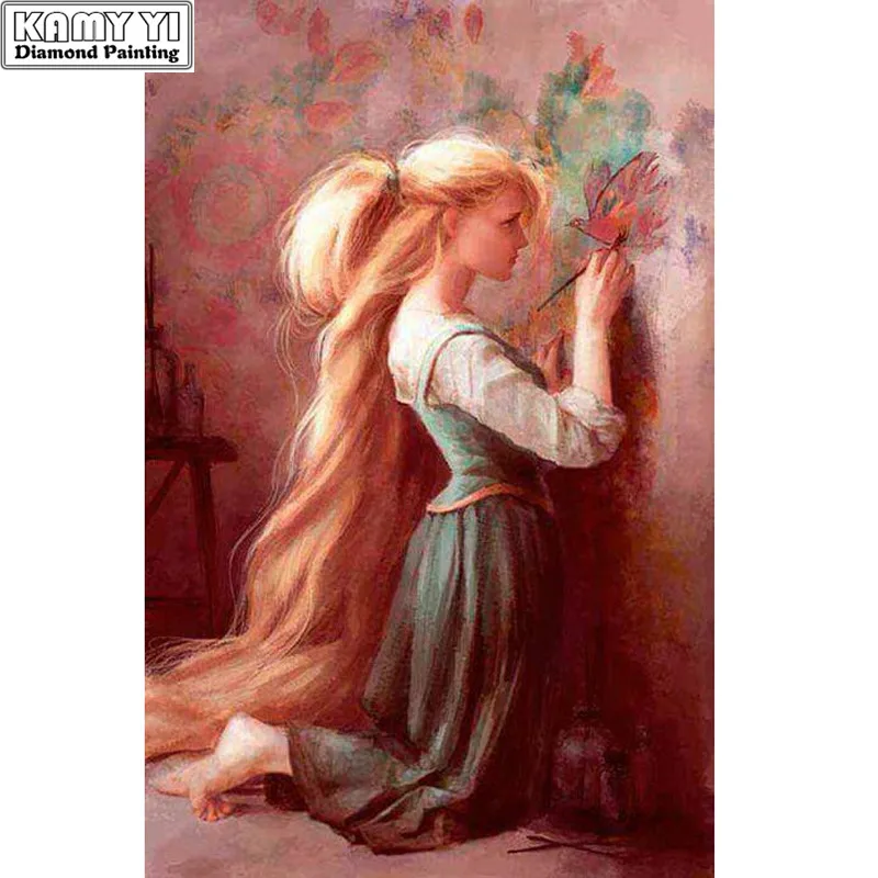 Full 5D Diy Diamond Painting Cartoon Cross Stitch Long Hair Girl Mosaic Kit Embroidery Crafts Needlework Home Decoration | Дом и сад