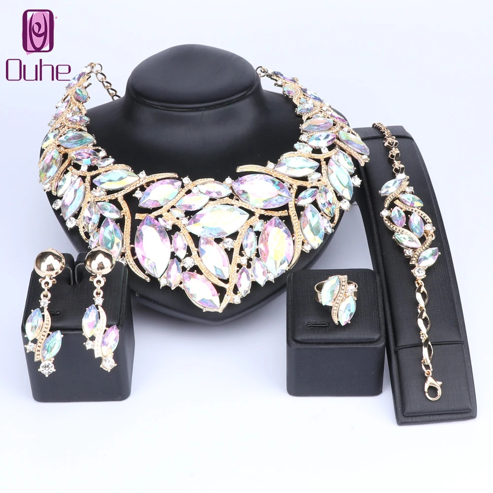 

OUHE Fashion Indian Jewellery Bohemia Crystal Necklace Sets Bridal Jewelry Brides Party Wedding Accessories Decoration