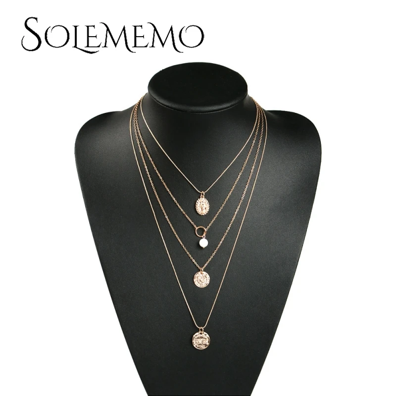 Solememo, Золотой слой, ed, кулоны, ожерелье для женщин, трендовая монета, жемчужная подвеска, многослойное ожерелье на цепочке, массивное, опт, N6934