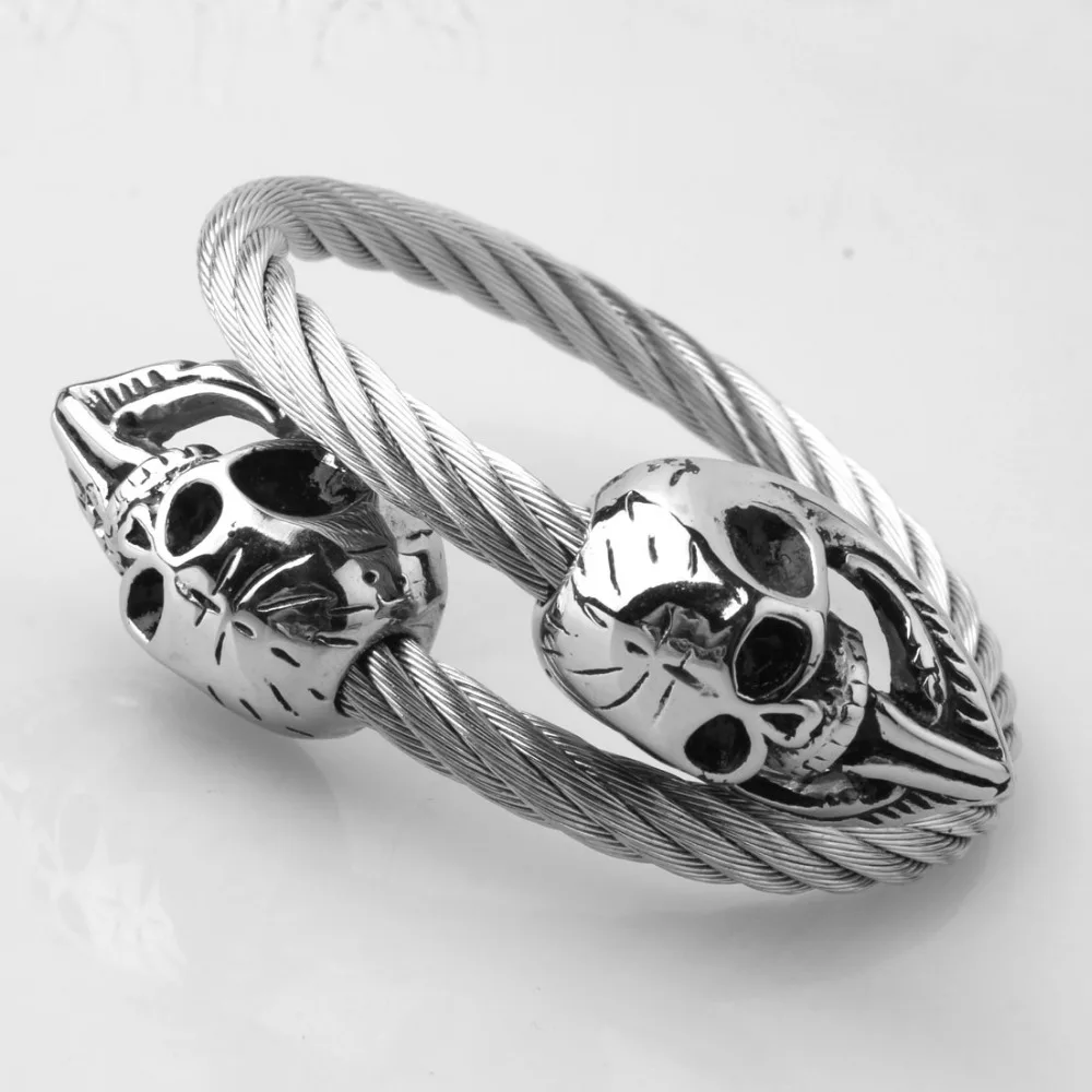 Мужской Браслет-манжета из нержавеющей стали серебристого цвета с двойным