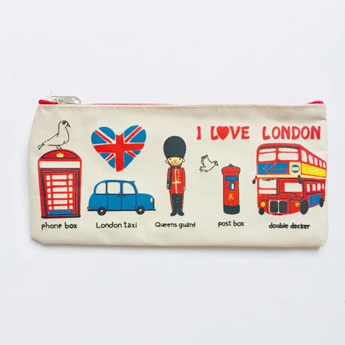 beige Kawaii I Love London Soldier холщовая ручка Карандаш сумка держатель для хранения студенческие канцелярские принадлежности - Цвет: beige