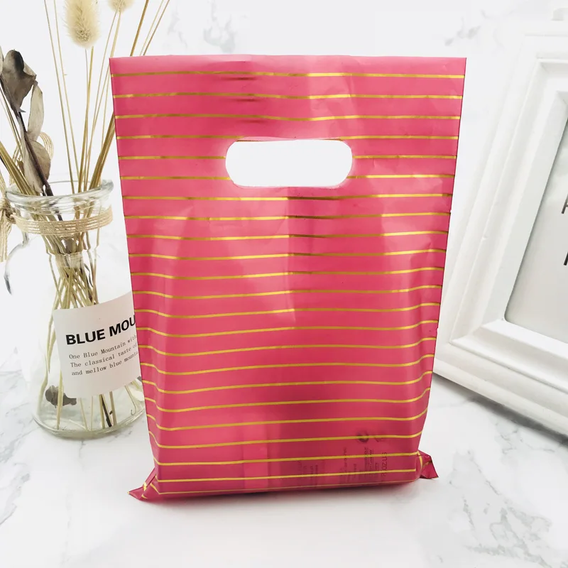 Wine Red Gold Stripe 25x35 20x25 15x20 см 10 шт. сумка для хранения одежды хозяйственные пластиковые сумки с ручками ювелирные изделия свадебный пластиковый мешочек для упаковки подарков - Цвет: Wine Red Gold Stripe