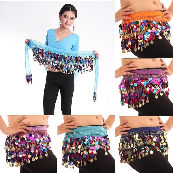 Женский шифоновый пояс WEIXINBUY разноцветный с блестками для танца живота |