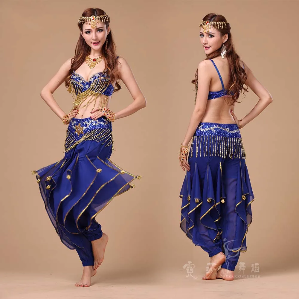 Женский костюм для танца живота с блестками и длинными брюками поясом индийская