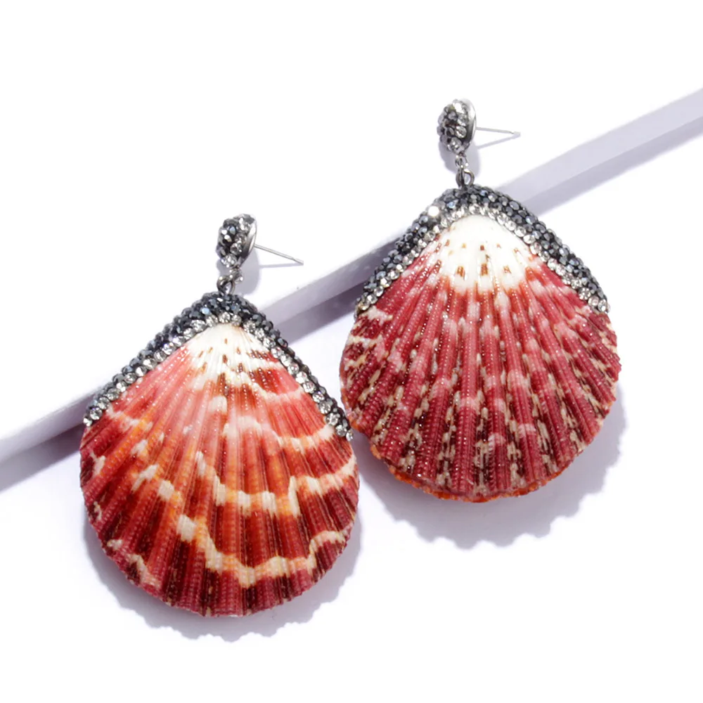Curved red Винтажные натуральные яркие цвета ракушка кристалл кулон серьги Модные Висячие серьги для женщин аксессуары для девочек подарок - Окраска металла: Curved red