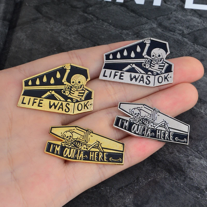 Креативный Скелет Череп гроб I'm Here Life Was Punk дизайн эмалированная брошь Милые