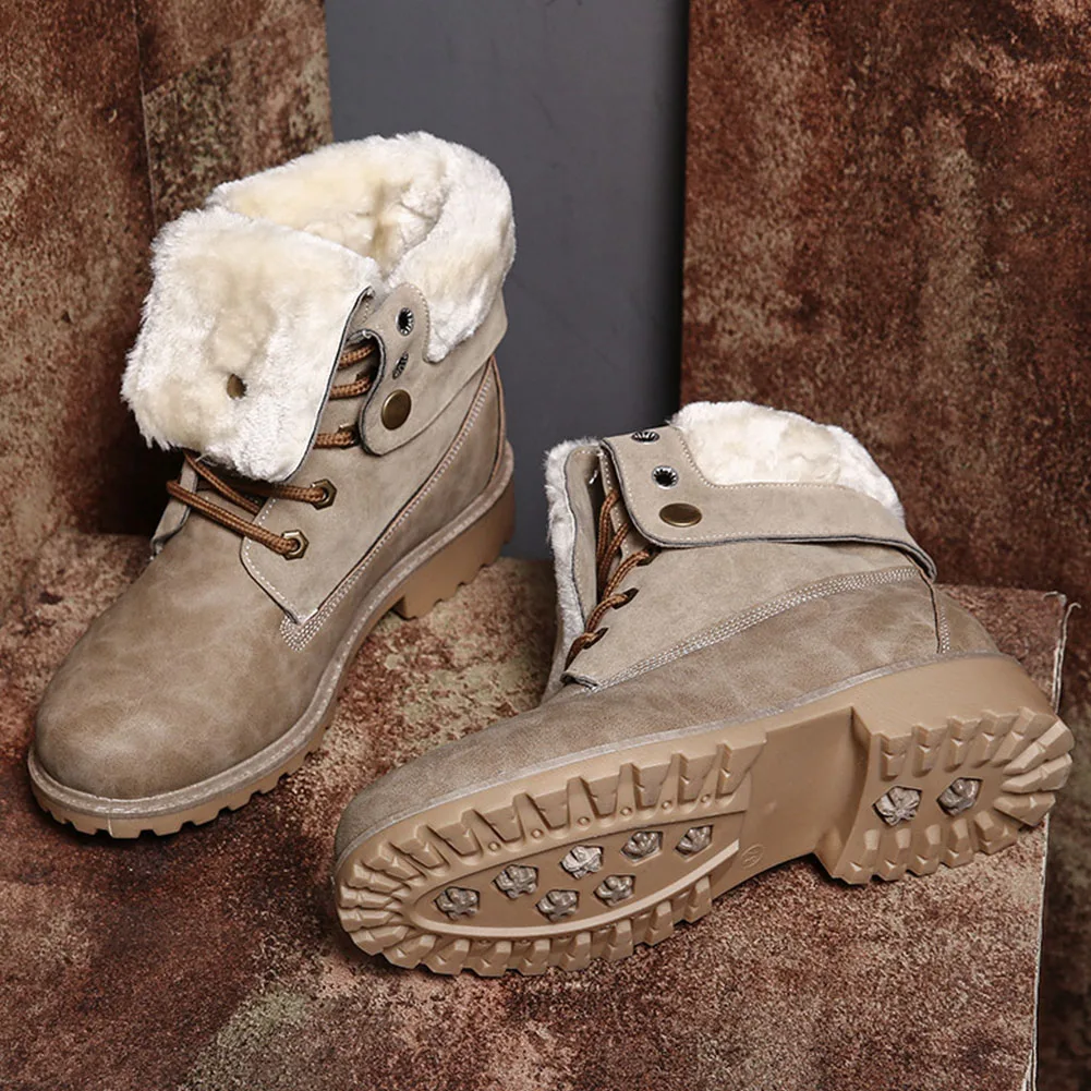 FINDHER/женские зимние ботинки зимняя теплая обувь на меху шнуровке в винтажном