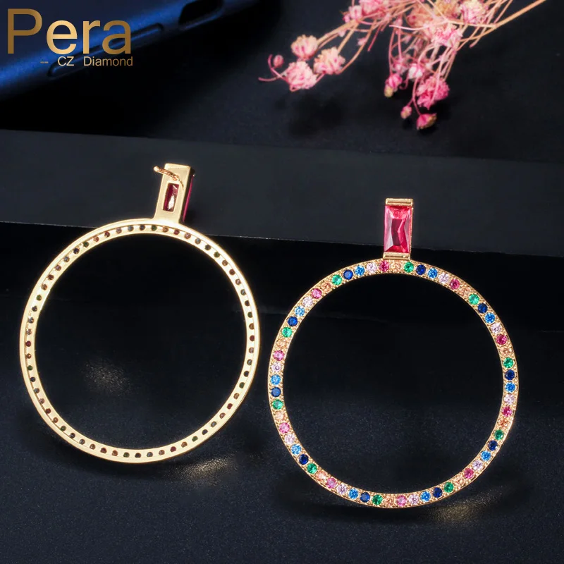 

Pera Women Costume Jewelry Mix Color Rose Red Cubic Zirconia Stone Setting Bohemia Round Big Dangle Earrings for Prom Party E413