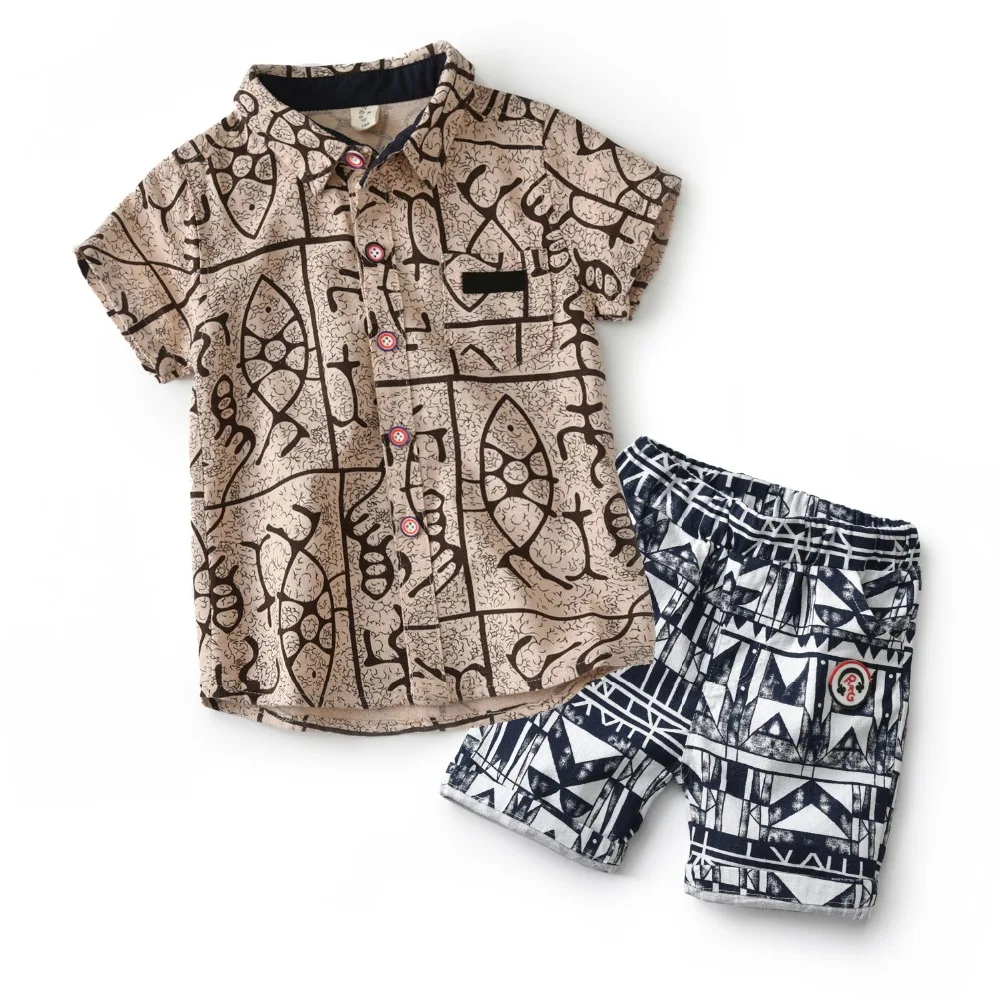 2-6 Years Baby Children Clothing Set Beach T-Shirt Short 100% Cotton Europe suit Summer Floral Casual Outfits Boy Clothes |