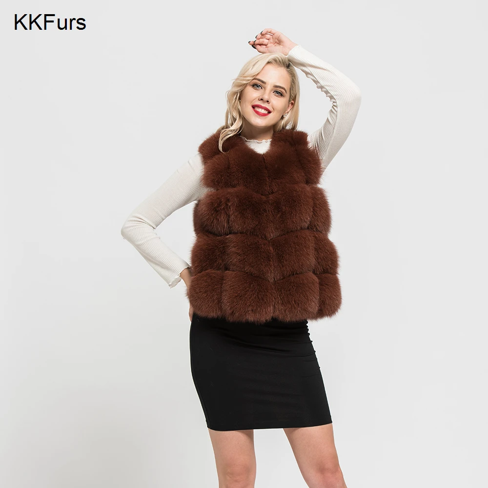 JKKFURS Женская натуральным лисьим Мех животных жилет осень зима мода леди повседневное высокое качество S7163