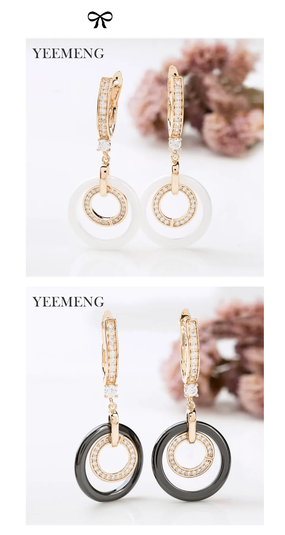 YEEMENG нежные черные/белые круглые керамические Висячие серьги для женщин, модные ювелирные изделия, висячие серьги, подарок на свадьбу, помолвку