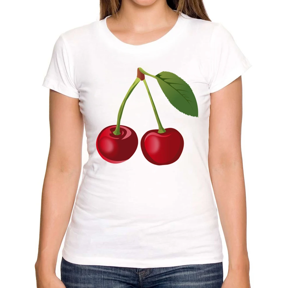 Самый дешевый 2018 Летняя мода Вишневый Дизайн женская футболка с коротким рукавом