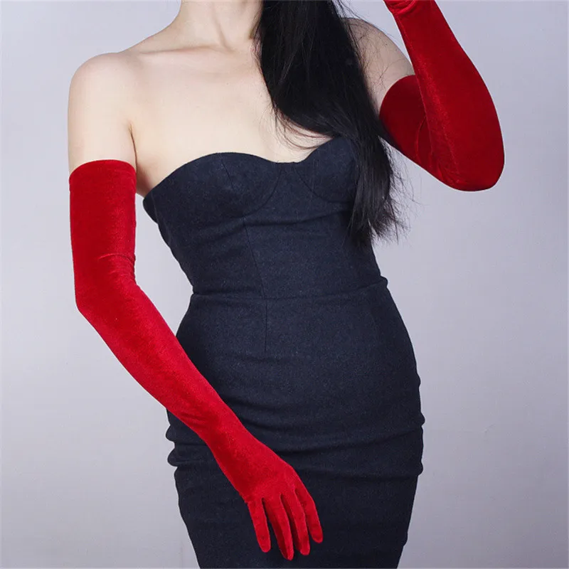 Red 60CM Женские бархатные перчатки 60 см длинные винно-красные выше локтя супер длинные женские высокие эластичные бархатные золотые бархатные с сенсорным экраном SJH60 - Цвет: Red 60CM