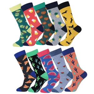 Носки мужские большого размера, смешные носки с изображением еды, фруктов, собак, тыквы, арбуза, чипсов, пиццы, ананаса, кактуса, таксы