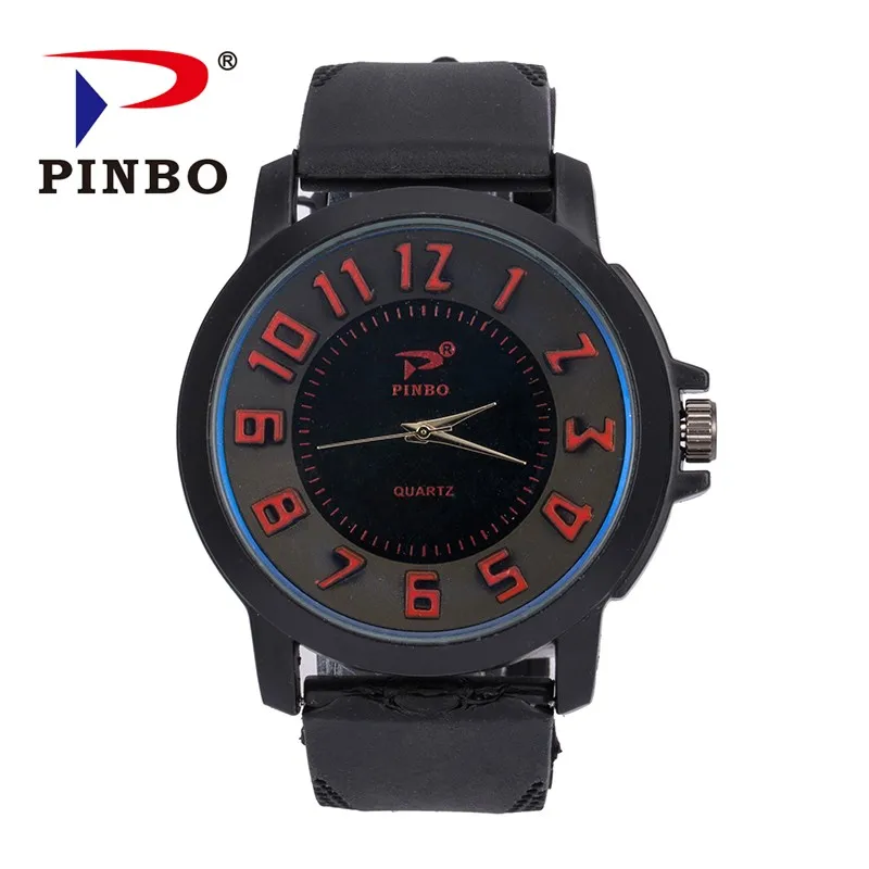 Часы PINBO мужские армейские спортивные кварцевые аналоговые с 3D лицом силиконовые