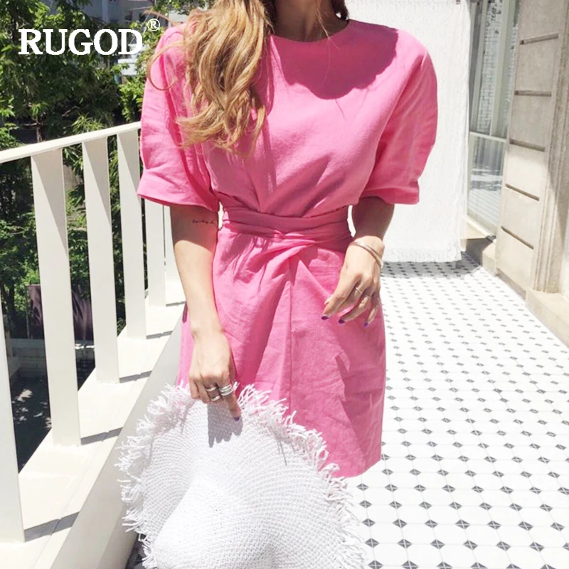Женское прямое платье RUGOD повседневное Мягкое хлопковое однотонное короткое с