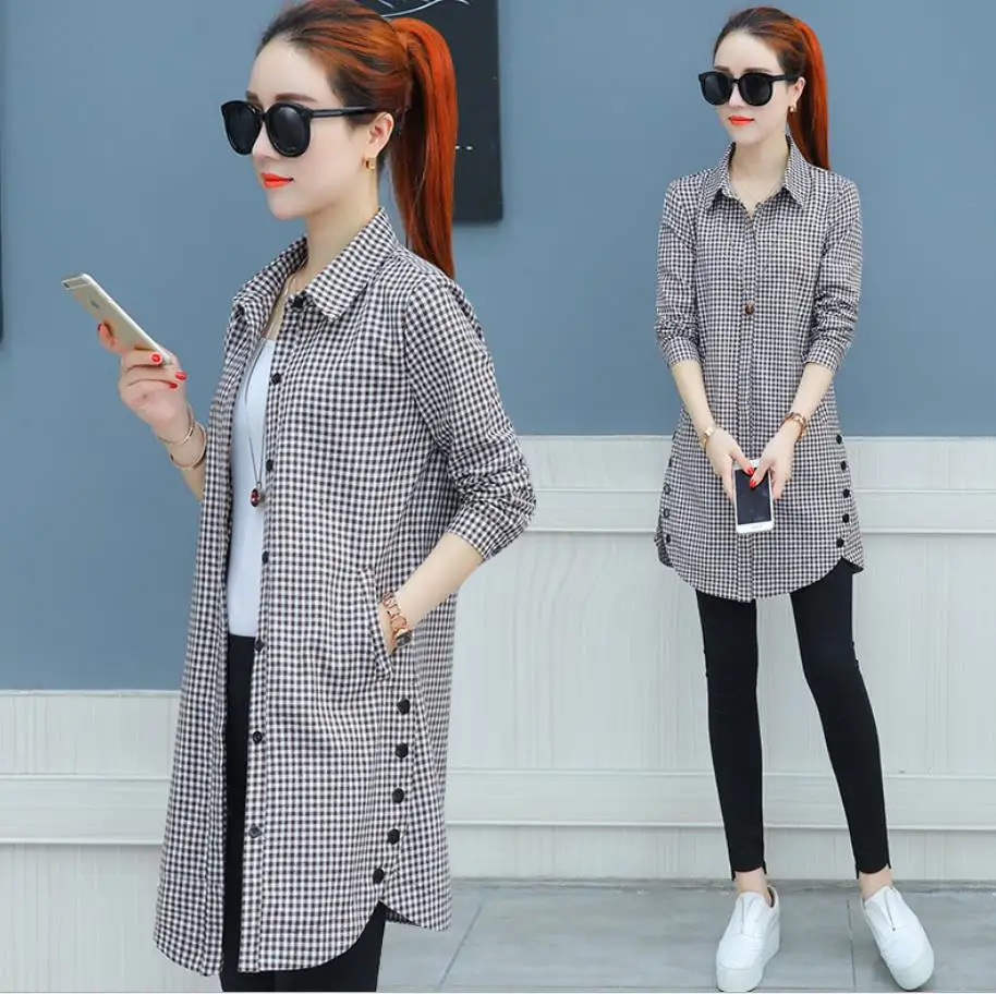 Весна Осень 2020 светильник рубашка в клетку женские топы с длинными рукавами