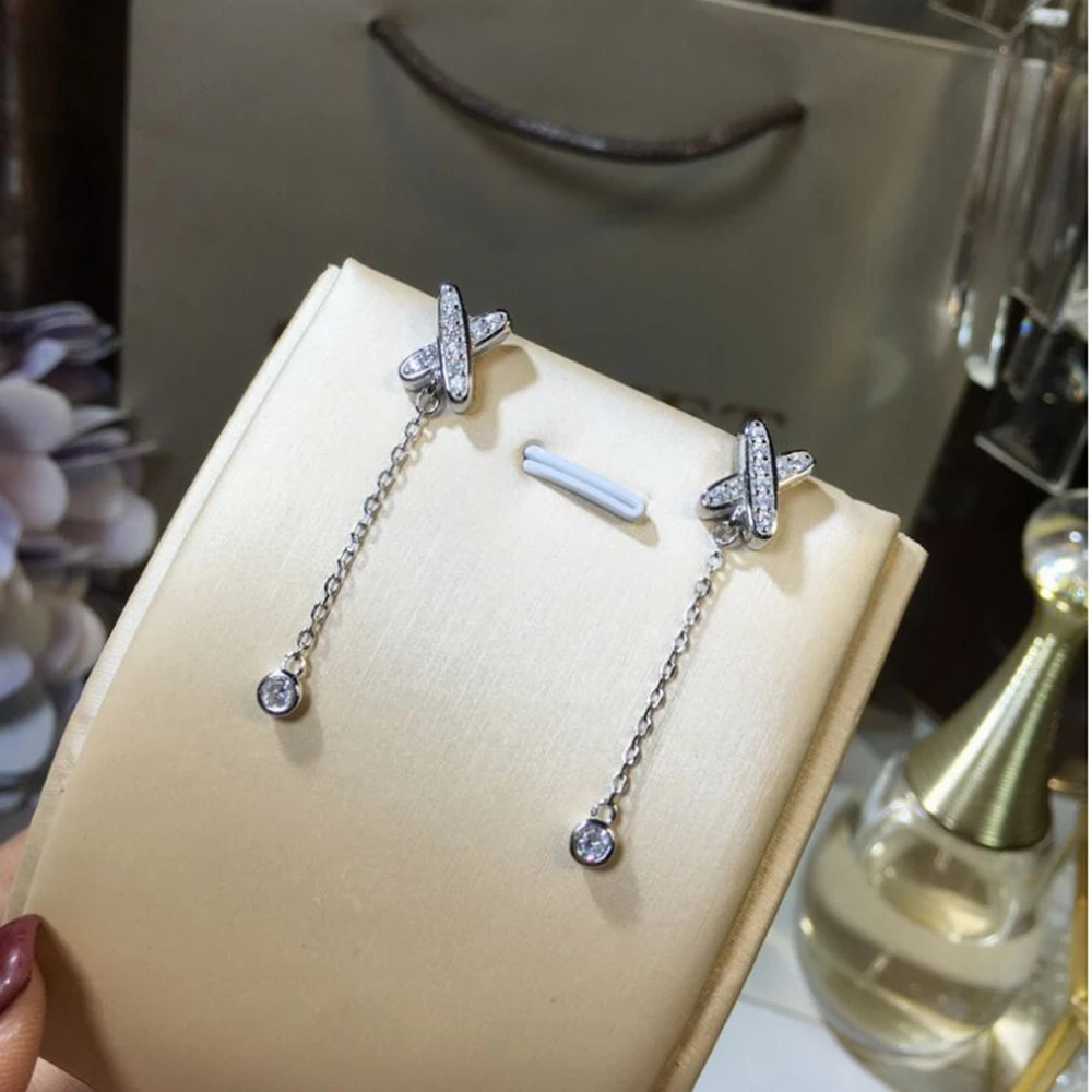 Чистый стерлингового серебра 925 пробы с длинной бахромой мотаться CZ серьги для