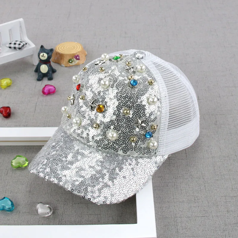 style 6 silver Модные детские бейсболки с блестками для девочек и мальчиков, Детская кепка с ушками, милые летние детские регулируемые кепки в стиле хип-хоп - Цвет: style 6 silver