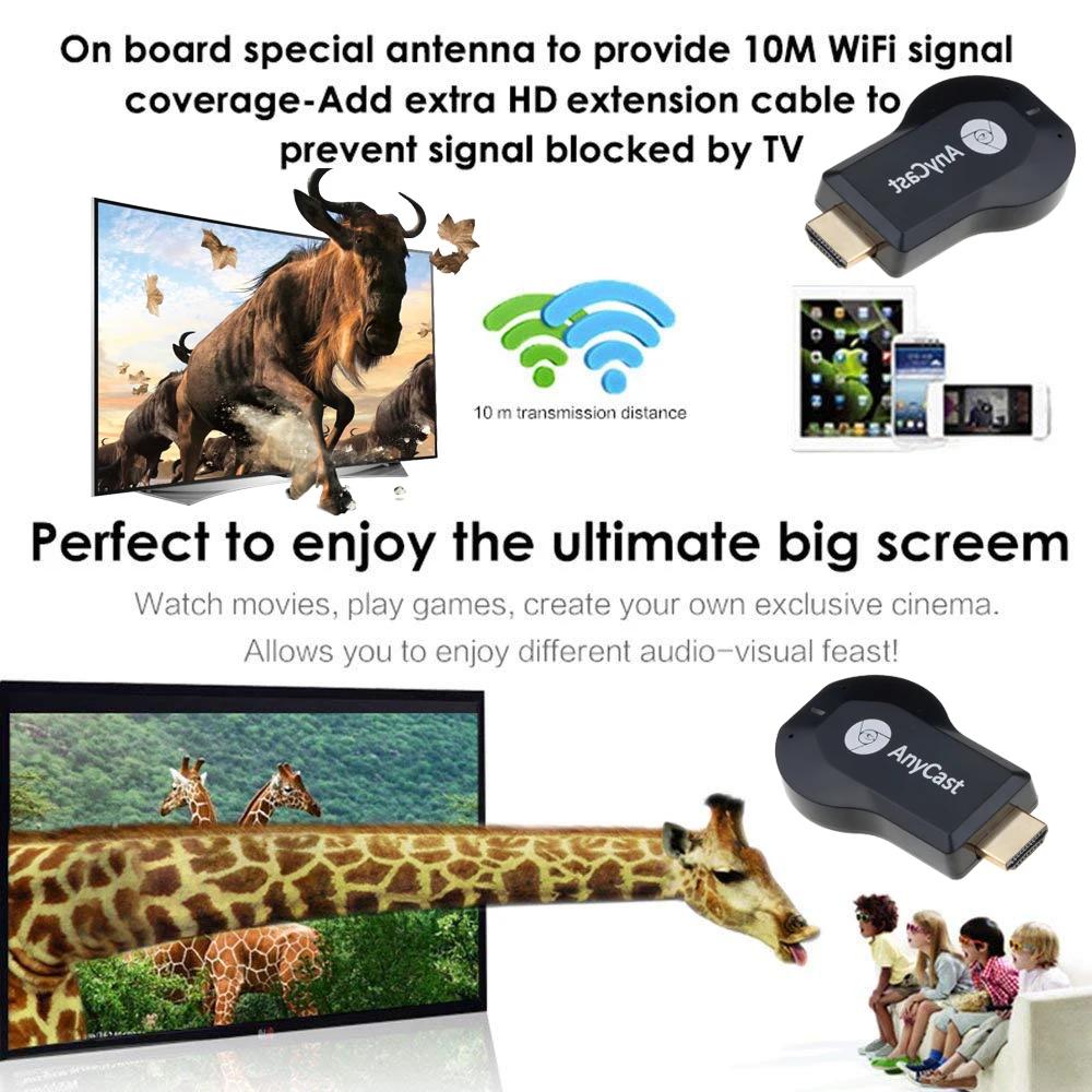 Беспроводной HDMI совместимый ТВ стик для AnyCast M2 Airplay Wi Fi дисплей ключ приемник Miracast