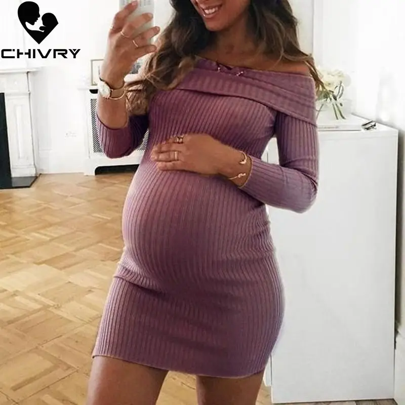 Chivry 2019 платье для беременных женщин Повседневное с длинным рукавом