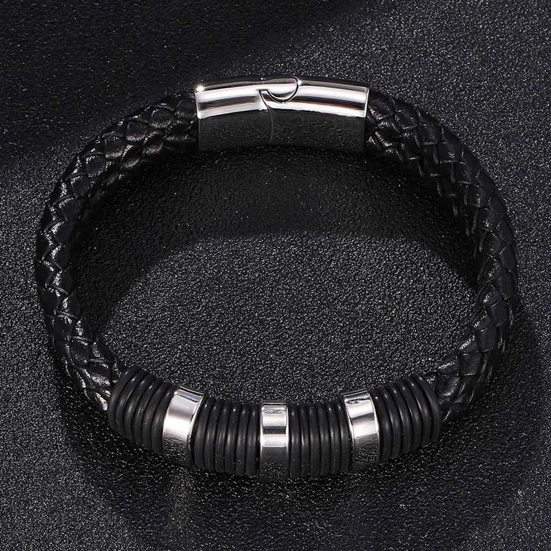 Модный мужской браслет мужские ювелирные изделия плетеный кожаный браслет из нержавеющей стали магнитные браслеты с пряжкой браслет ручной работы PW805