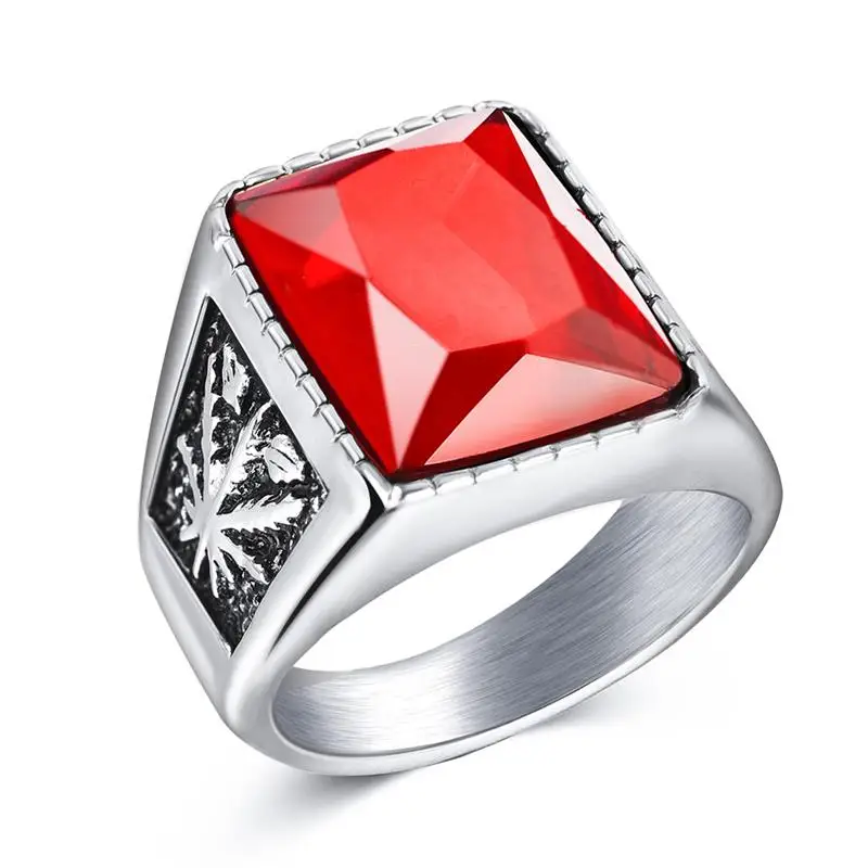 Silver Red OBSEDE, Трендовое мужское квадратное черное кольцо с красным камнем, титановая сталь, ретро печатка, кольцо в стиле рок/панк, мужские ювелирные аксессуары, подарок для бойфренда - Цвет основного камня: Silver Red