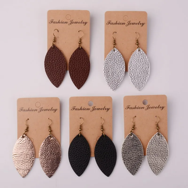 Rainbery New Cutting Leaf Feather Earrings PU Leather Sequins Looking Various MultiColors Bohemia Water Drop Dangle Earring | Украшения и