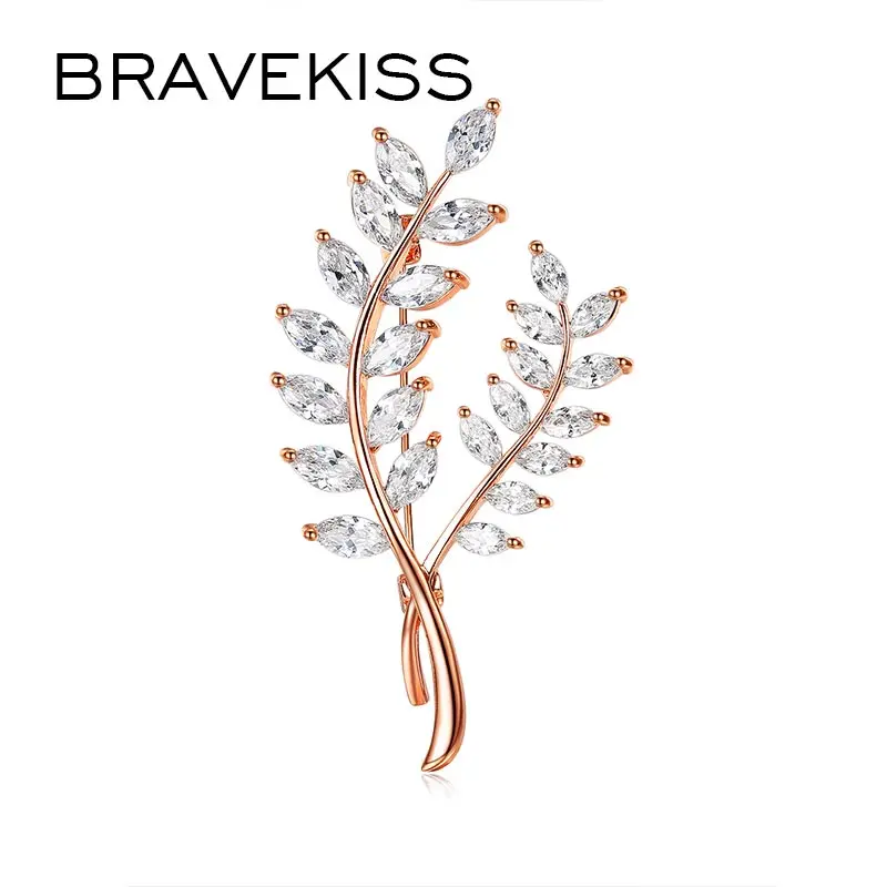 BRAVEKISS Роскошные фианиты ветки растения лист винтажные Броши для женщин новые
