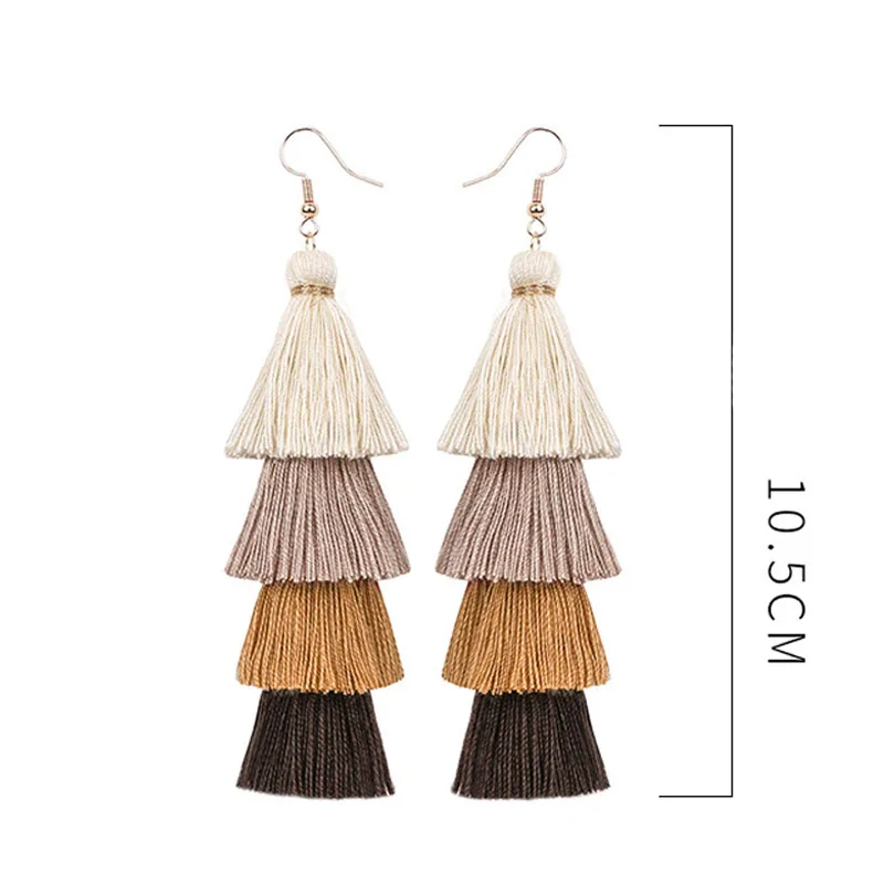 

Bohemian 4 Layered Colorful Neon Tassel Dangle Earrings Fashion Jewelry Statement Fringe Long Drop Earring For Women Bijoux