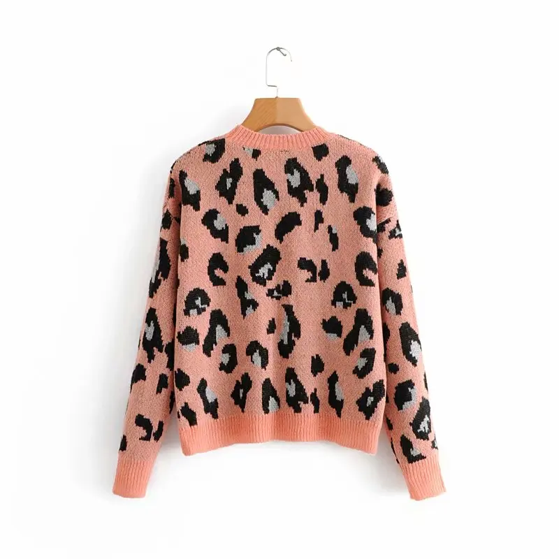 women fashion vintage leopard printing knitting casual sweater ladies o neck basic femme autumn pullovers chic tops S029 | Женская