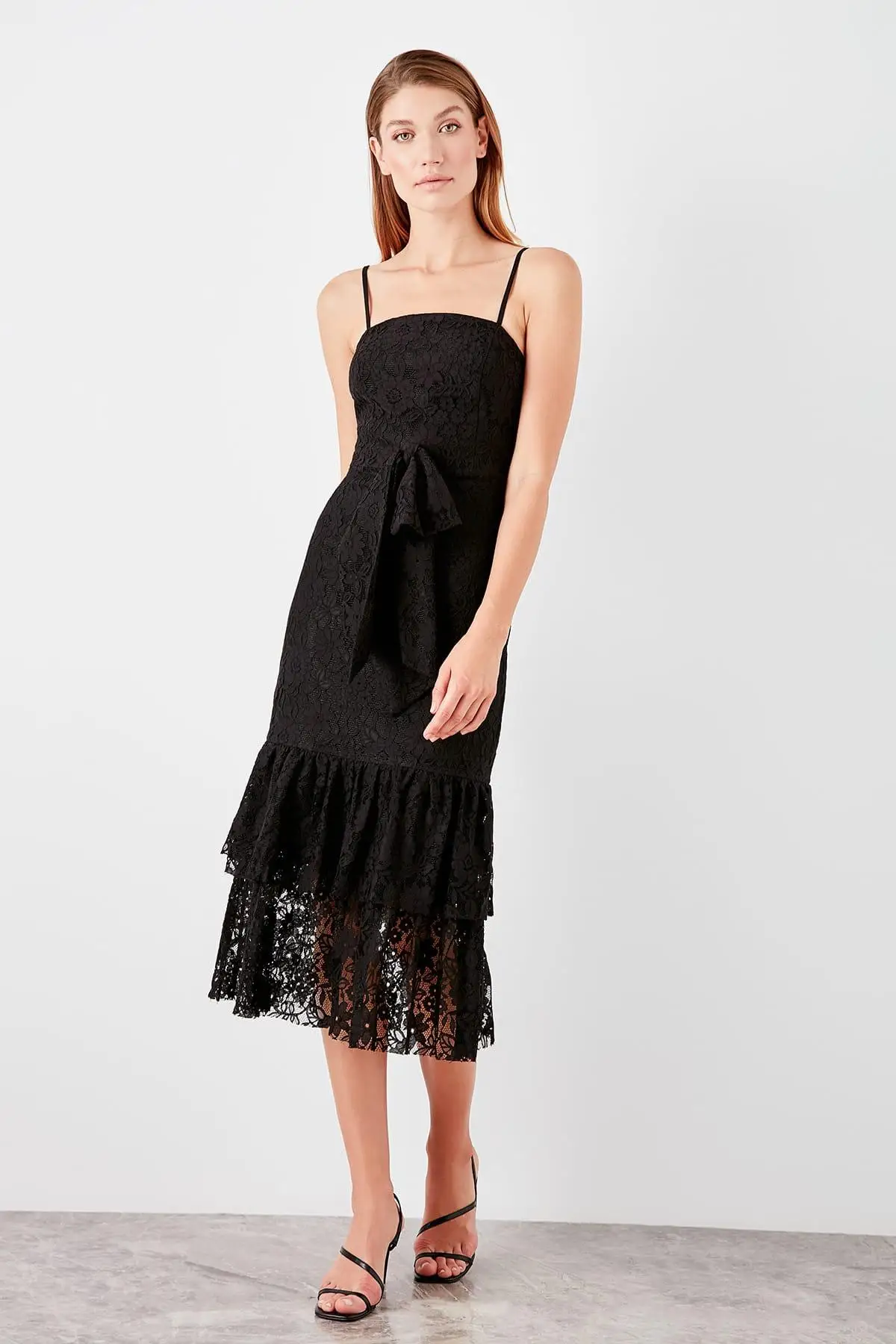 Trendyol черное платье с бантом TPRSS19BB0317|Женские платья| |
