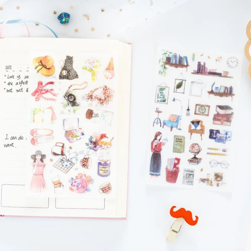 6 Sheet/lot Girls Furniture Party Decorative Stationery Stickers Scrapbooking DIY Diary Album Stick Lable Escolar Stationery