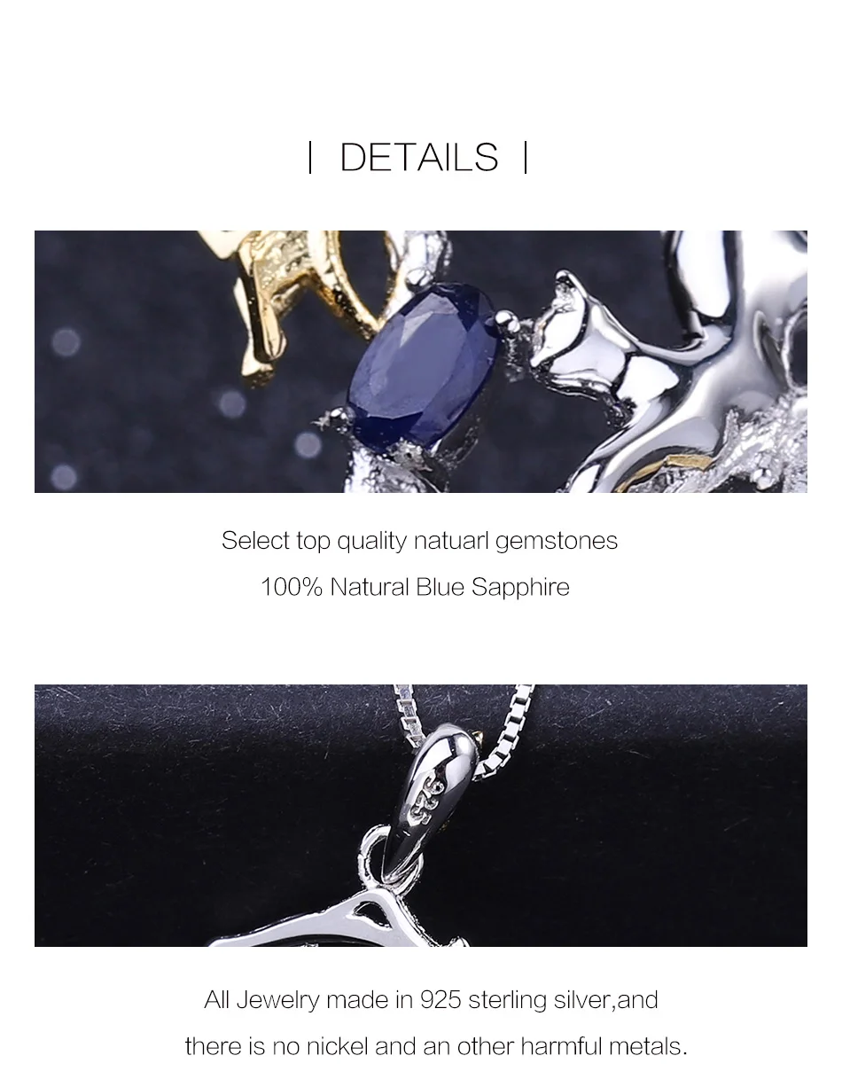 GEM'S балетные 925 пробы, серебряное кольцо, серьги, кулон, наборы, натуральный синий сапфир, ручная работа, кот и Ювелирный Комплект Бабочка для женщин