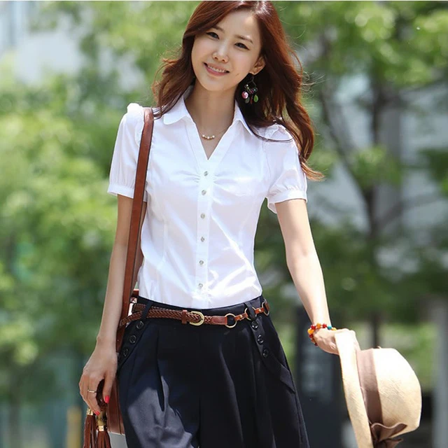 Plus Size 5XL Summer Women's Short Sleeve Cotton Blouses Shirts Ladies Office Wear Elegant Blouse Feminina White Formal Shirt 5