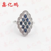 925 silver inlay natural sapphire ring female