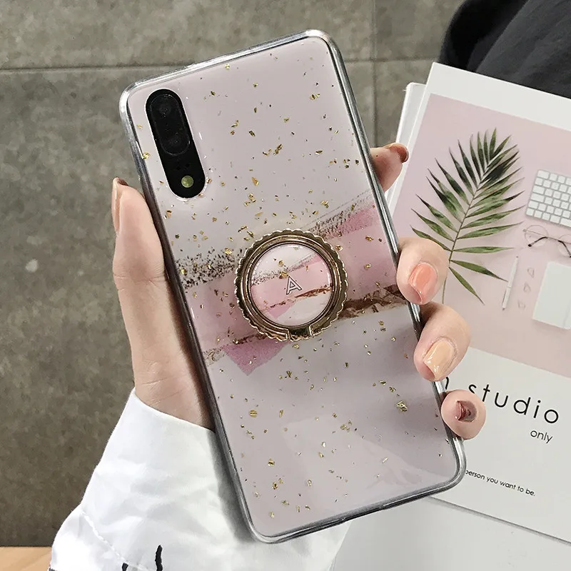 Блеск Мрамор чехол для samsung Galaxy S10 плюс S10e S9 Note 8 9 A9 A7 крышка на силиконовый накладка из мягкого с кольцом-подставкой - Цвет: Style 1