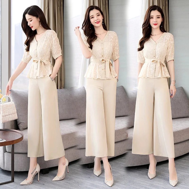 

Богини, размеры, женские брюки-палаццо, комплект женских летних женских костюмов, Кружевной Костюм, Украина