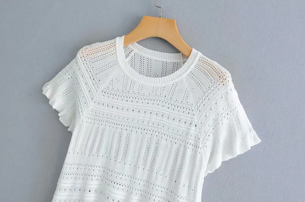 2019 women fashion black white color hollow out casual knitting blouse shirts ruffles chemise chic femininas tops |