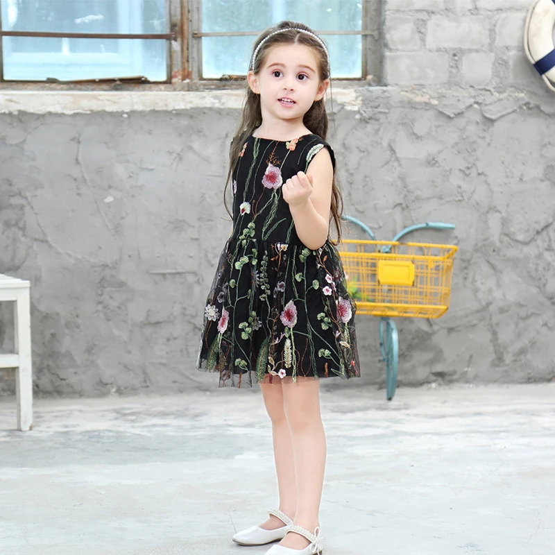 Summer girls tutu dress baby kids party children clothes fashion 3d floral embroidery backless mesh 2 to 9 yrs | Детская одежда и