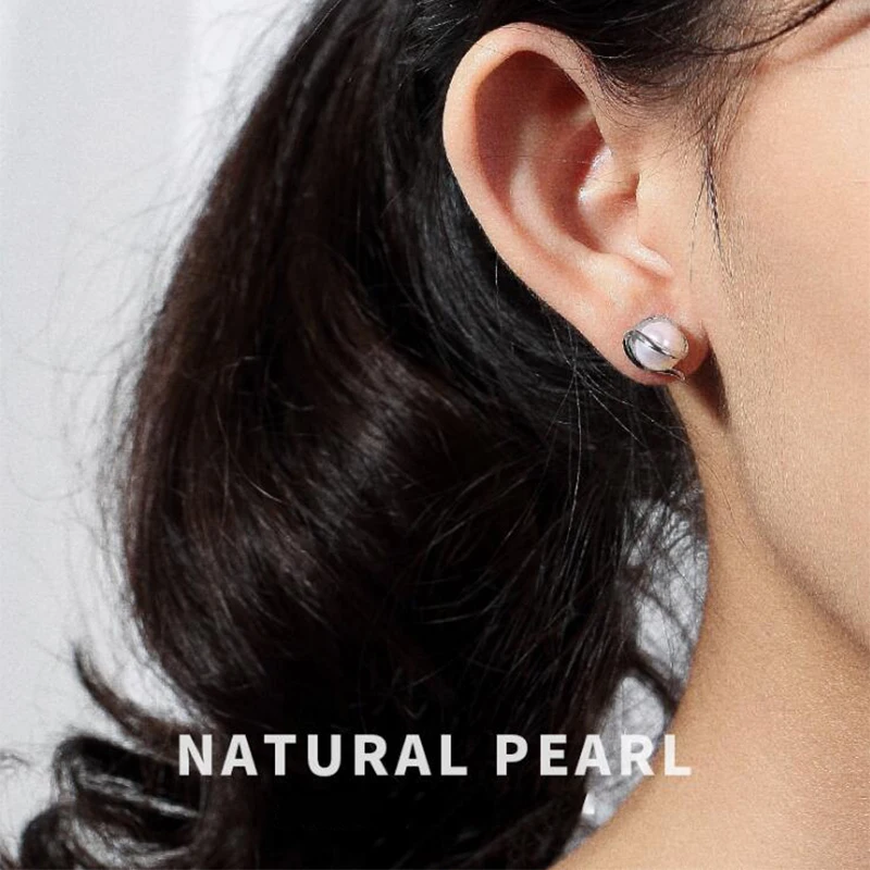 Женские серьги гвоздики из серебра 100% пробы с натуральным пресноводным