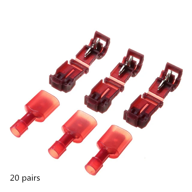 20 pairs 40pcs Red 40 шт.(20 компл.) провода Кабельные Соединители Клеммы обжимной скотч замок быстрого сращивания Электрический автомобильный аудио 22-10AWG 0,5 мм-6 мм набор инструментов - Цвет: 20 pairs 40pcs Red