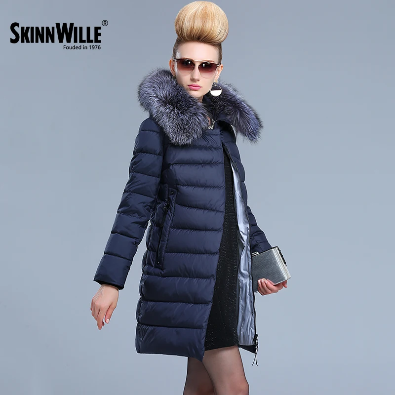 Skinnwille 2017 Куртка Женская Зимняя Пальто Женское С Капюшоном Натурального меха